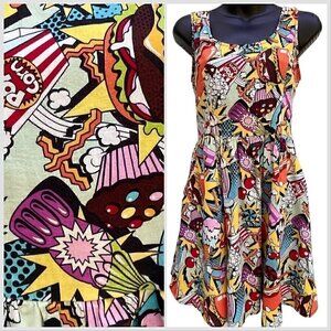 Folter Sleeveless Fit & Flare Retro Pop Comic Novelty Above Knee Dress Women’s S